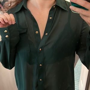 Dark Green Semi Sheer Open Back Top